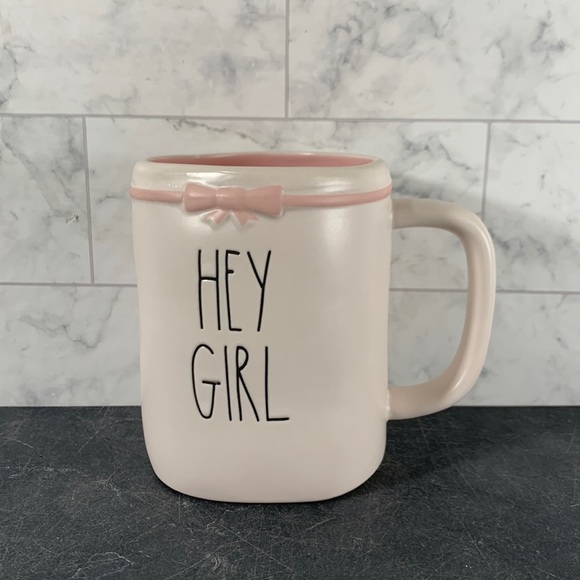 Rae Dunn Other - NWT Rae Dunn HEY GIRL ceramic mug with pink ribbon